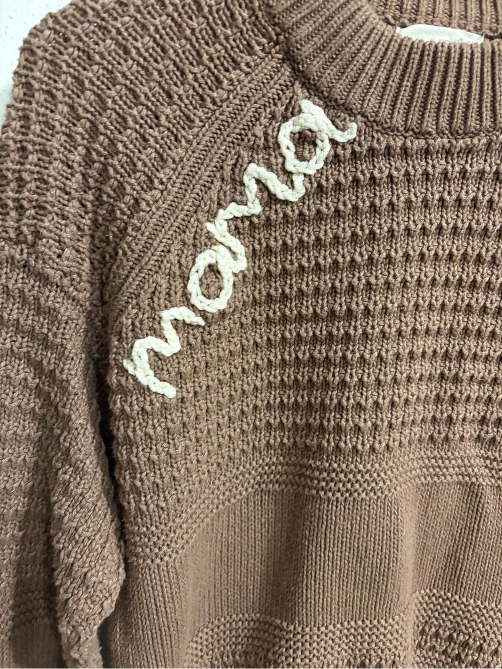 Universal Thread Brown 'mama' Embroidered Chunky Crewneck Sweater Size Medium - Picture 2 of 4